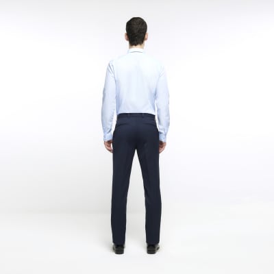 Navy skinny fit herringbone suit trousers River Island