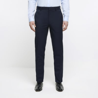 Navy skinny fit herringbone suit trousers