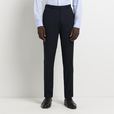 Navy skinny fit smart trousers | River Island