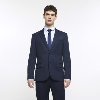 Navy skinny fit twill suit jacket