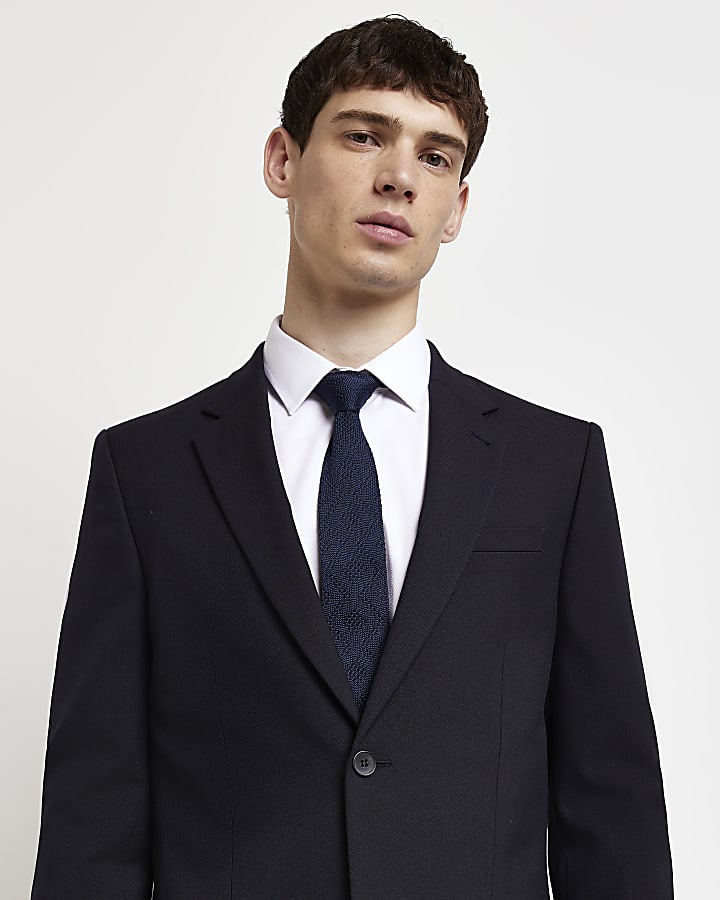 Navy skinny fit twill suit jacket