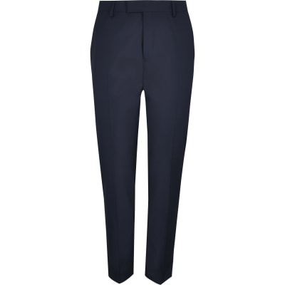 Navy skinny fit twill suit trousers | River Island