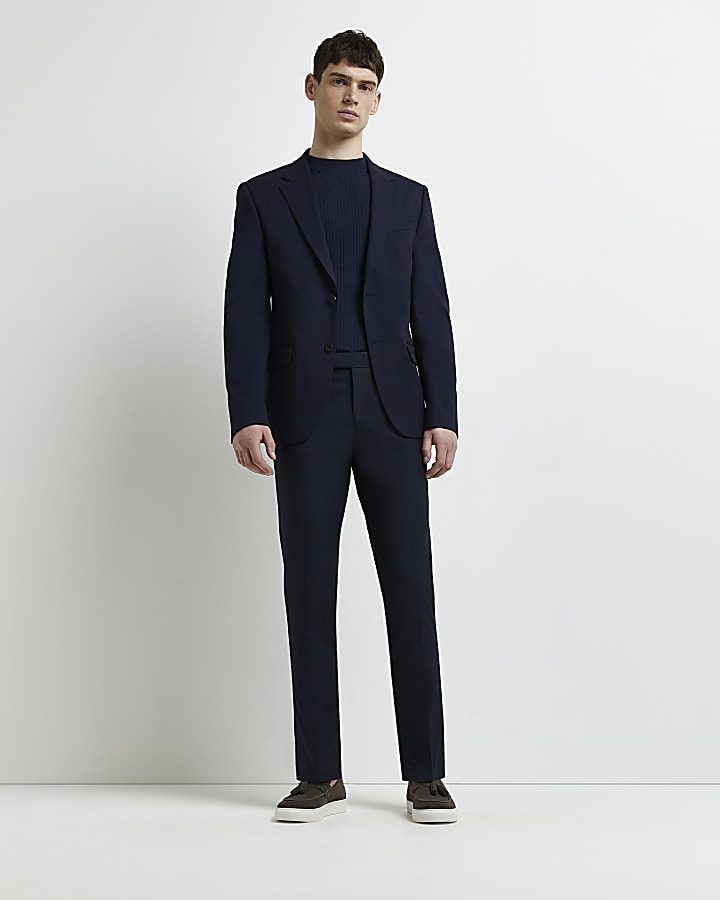 Navy skinny fit twill suit trousers