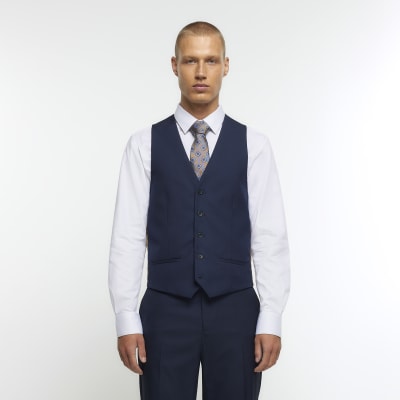 Navy skinny fit twill suit waistcoat | River Island