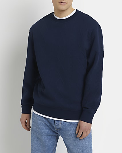 Navy Slim fit Cable Sweatshirt
