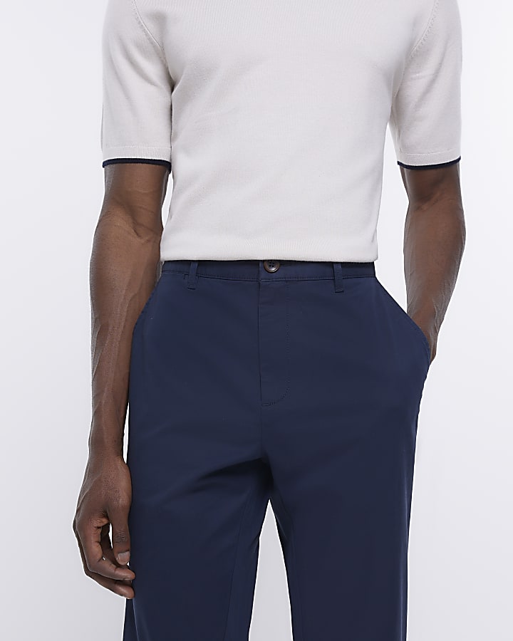 Navy slim fit casual chino trousers