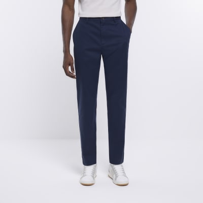 Navy slim fit casual chino trousers