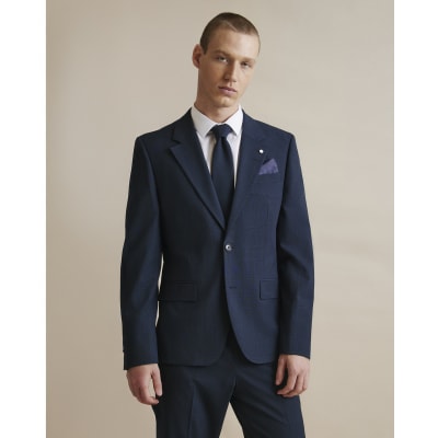 Navy Slim Fit Check Suit Jacket