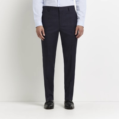 Navy slim fit check trousers