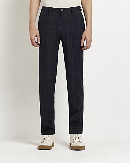Navy Slim fit Check trousers