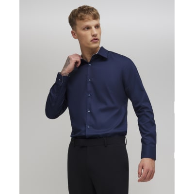 Navy Slim Fit Contrast Trim Shirt