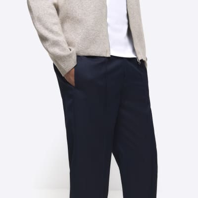 Navy slim fit cuffed smart joggers River Island
