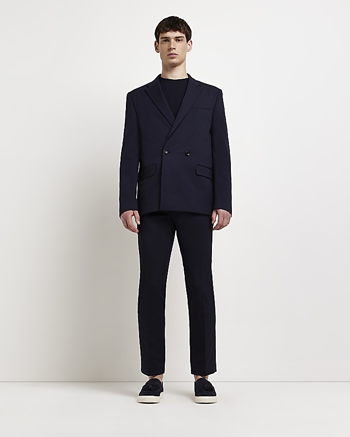 Navy Slim fit Double breasted suit jacket