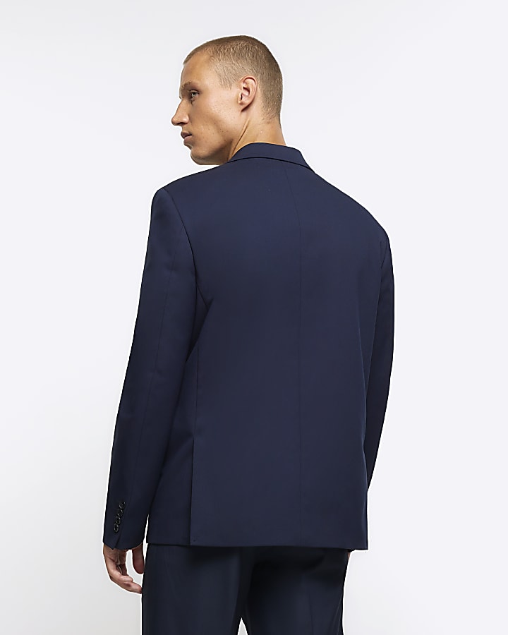 Navy Slim fit double breasted suit jacket