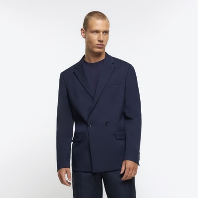 Navy Slim fit double breasted suit jacket | River Island