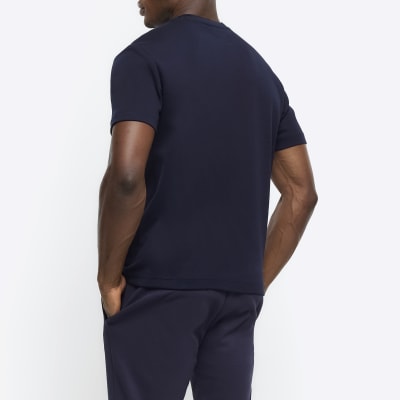 Navy Slim Fit Floral Embroidered T-shirt | River Island