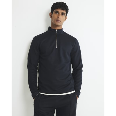 Navy Slim Fit Half Zip Funnel Sweatshirt