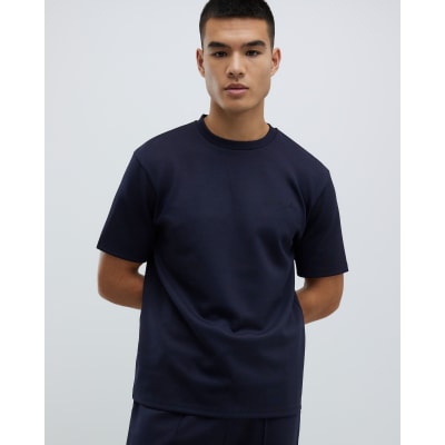 Navy Slim Fit Interlock Crew Neck T-Shirt