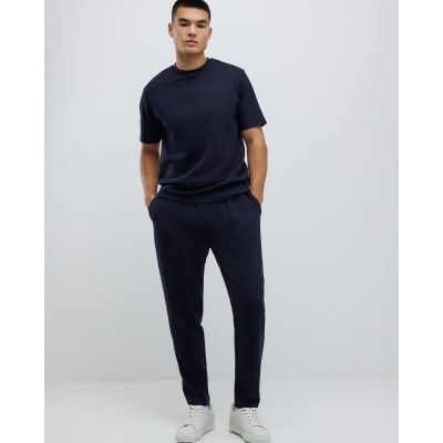 Navy Slim Fit Interlock Pintuck Joggers