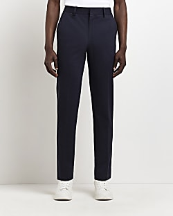 Navy slim fit Jersey Textured Smart trousers