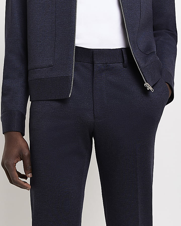 Navy slim fit Jersey Textured Smart trousers