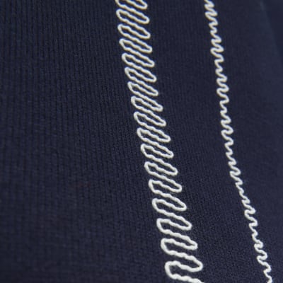 Navy slim fit knitted embroidered shirt