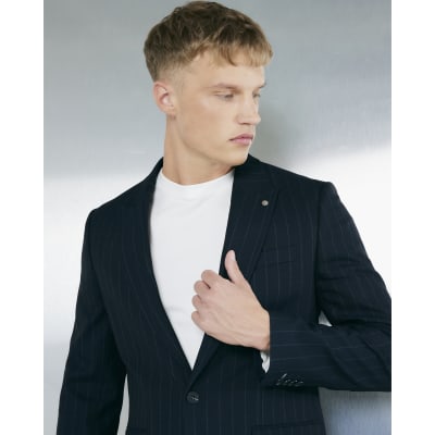 Navy Slim Fit Pinstripe Suit Jacket