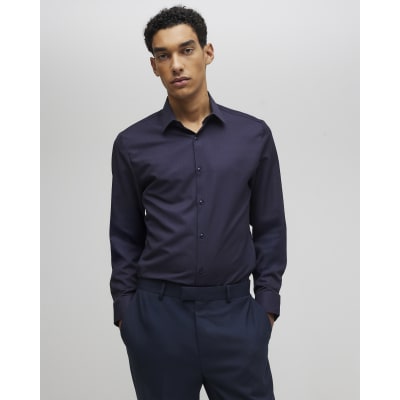 Navy Slim Fit Premium Cotton Blend Shirt