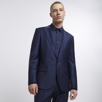 Navy slim fit premium suit jacket