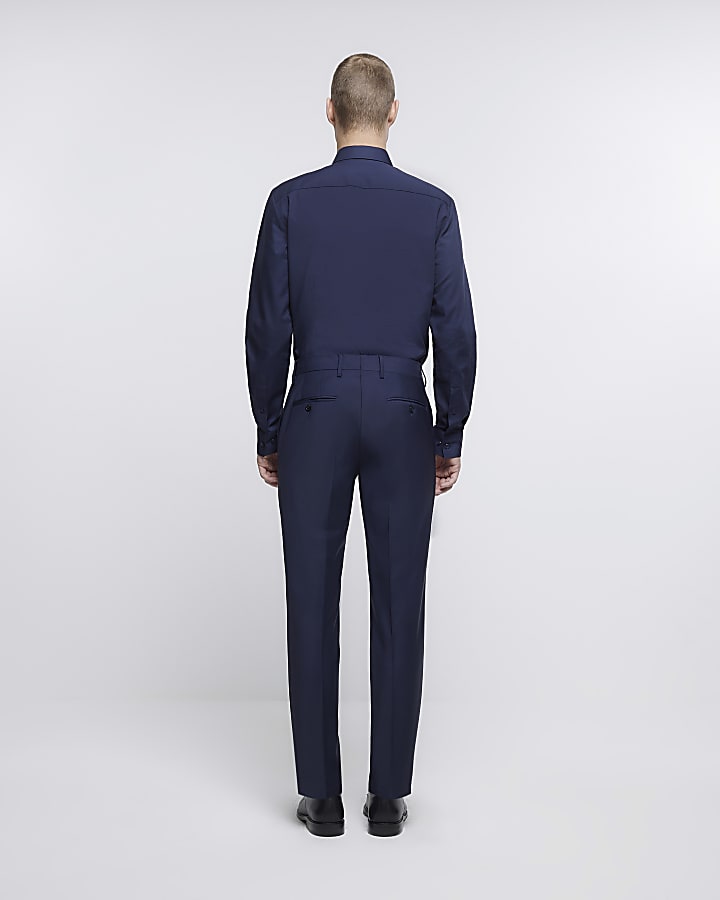 Navy slim fit premium suit trousers