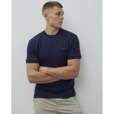 Navy Slim Fit Quilted Badge T-Shirt