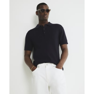 Navy Slim Fit Ribbed Polo Shirt