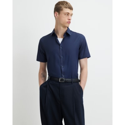 Navy Slim Fit Short Sleeve Shirt