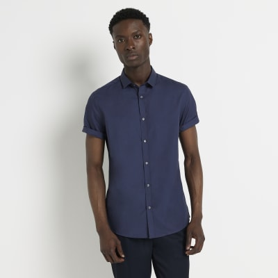 mens short sleeve navy blue shirt