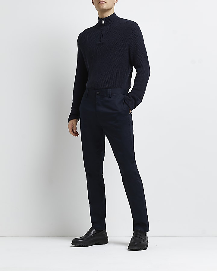 Navy slim fit smart chino trousers
