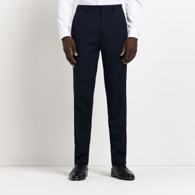 Navy slim fit smart trousers | River Island