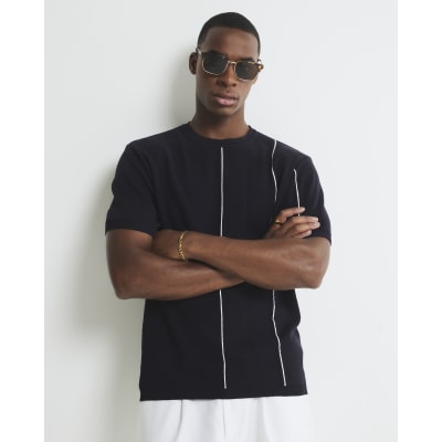 Navy Slim Fit Splice Stripe T-Shirt