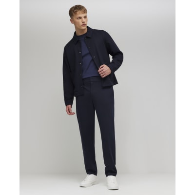 Navy Slim Fit Stretch Textured Trousers