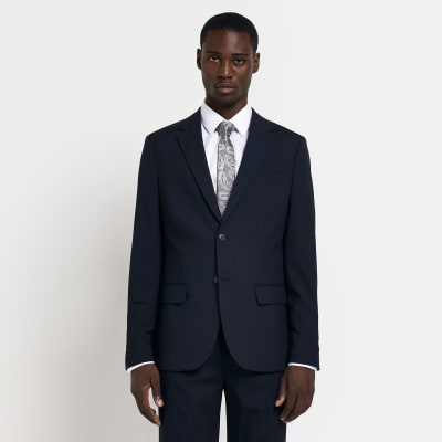 Navy slim fit suit jacket River Island