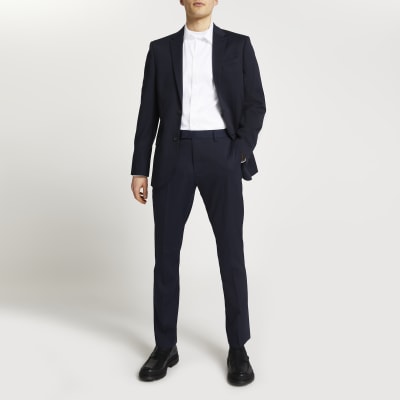 navy slim fit trousers