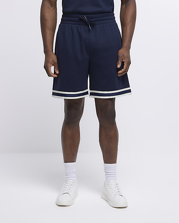 Navy slim fit taped shorts