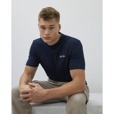 Navy Slim Fit Textured Ame Saint T-Shirt