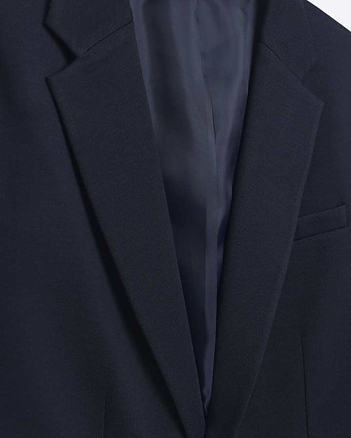 Navy slim fit textured blazer