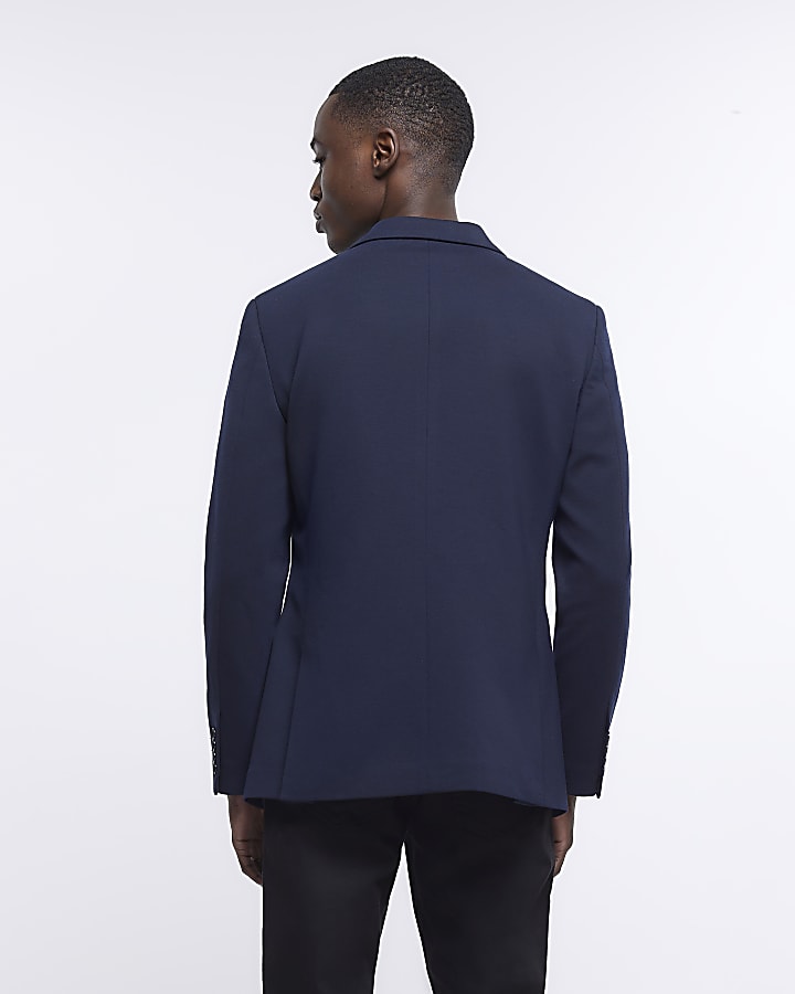 Navy slim fit textured blazer