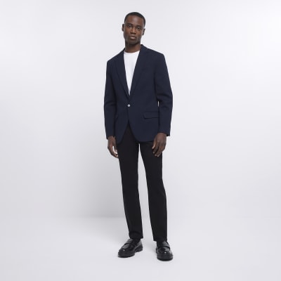 Navy slim fit textured blazer