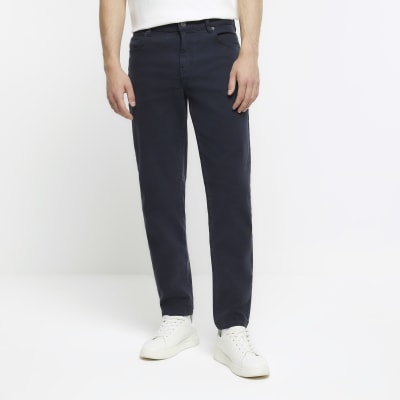 Navy slim fit textured chino trousers | River Island