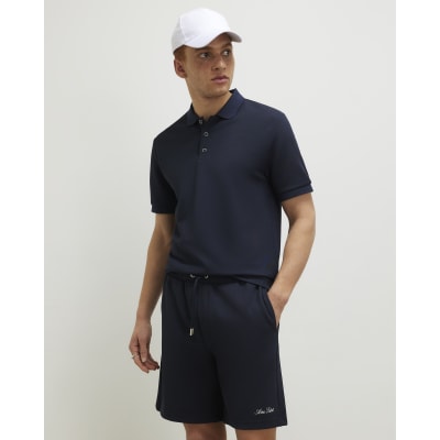 Navy Slim Fit Textured Lightweight Polo Shirt