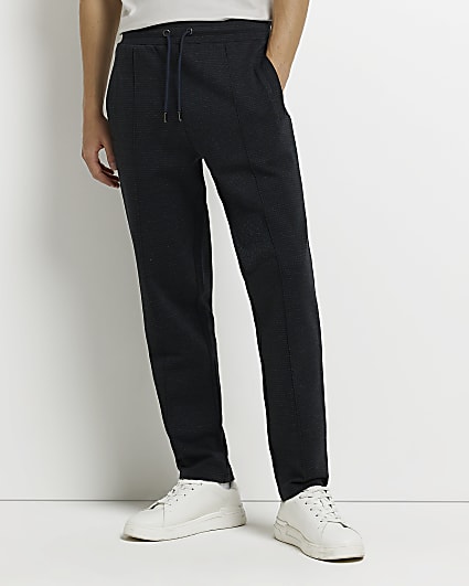 Navy Slim fit Textured Piped Joggers