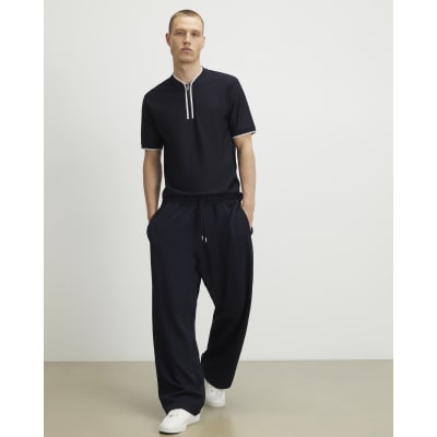 Navy Slim Fit Textured Polo Shirt