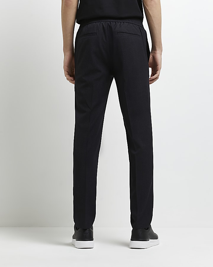 Navy slim fit textured smart joggers